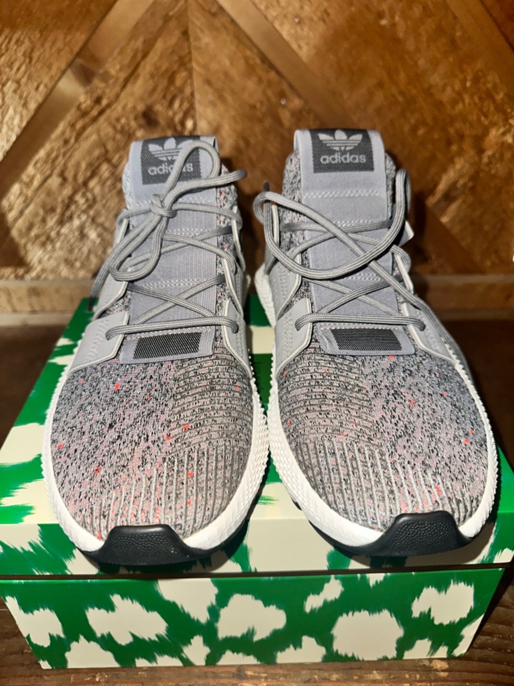 adidas Grey Knit Athletic Sneakers with Pink Speckle